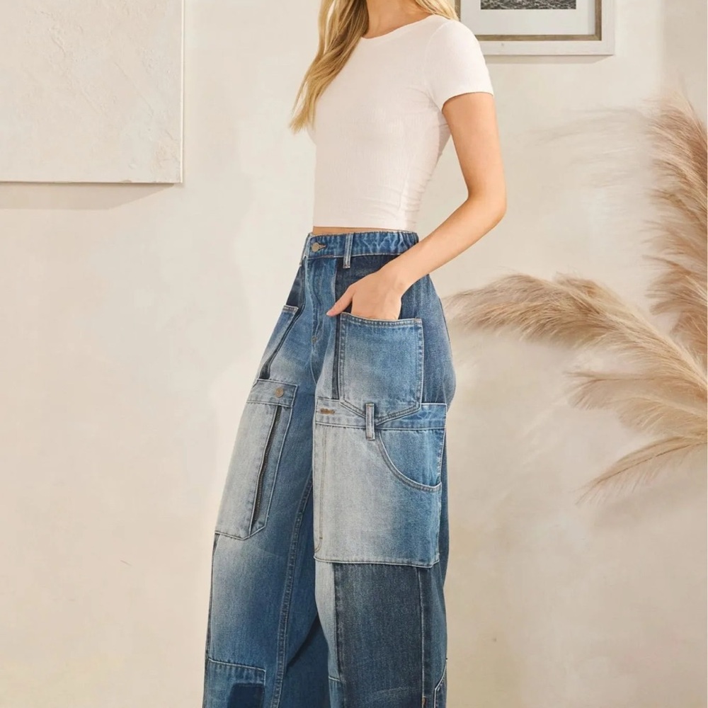 Ollie and Hali Upside Down Patchwork Denim Jeans - Picture 2 of 7